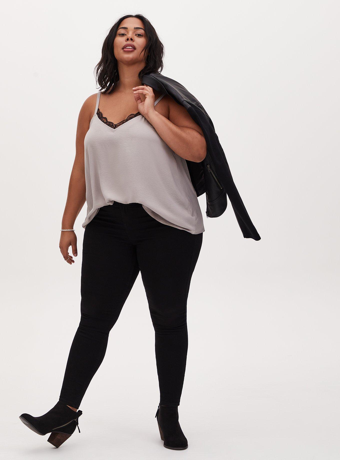 Plus Size Sophie Satin Lace Trim Swing Cami, ASH, alternate