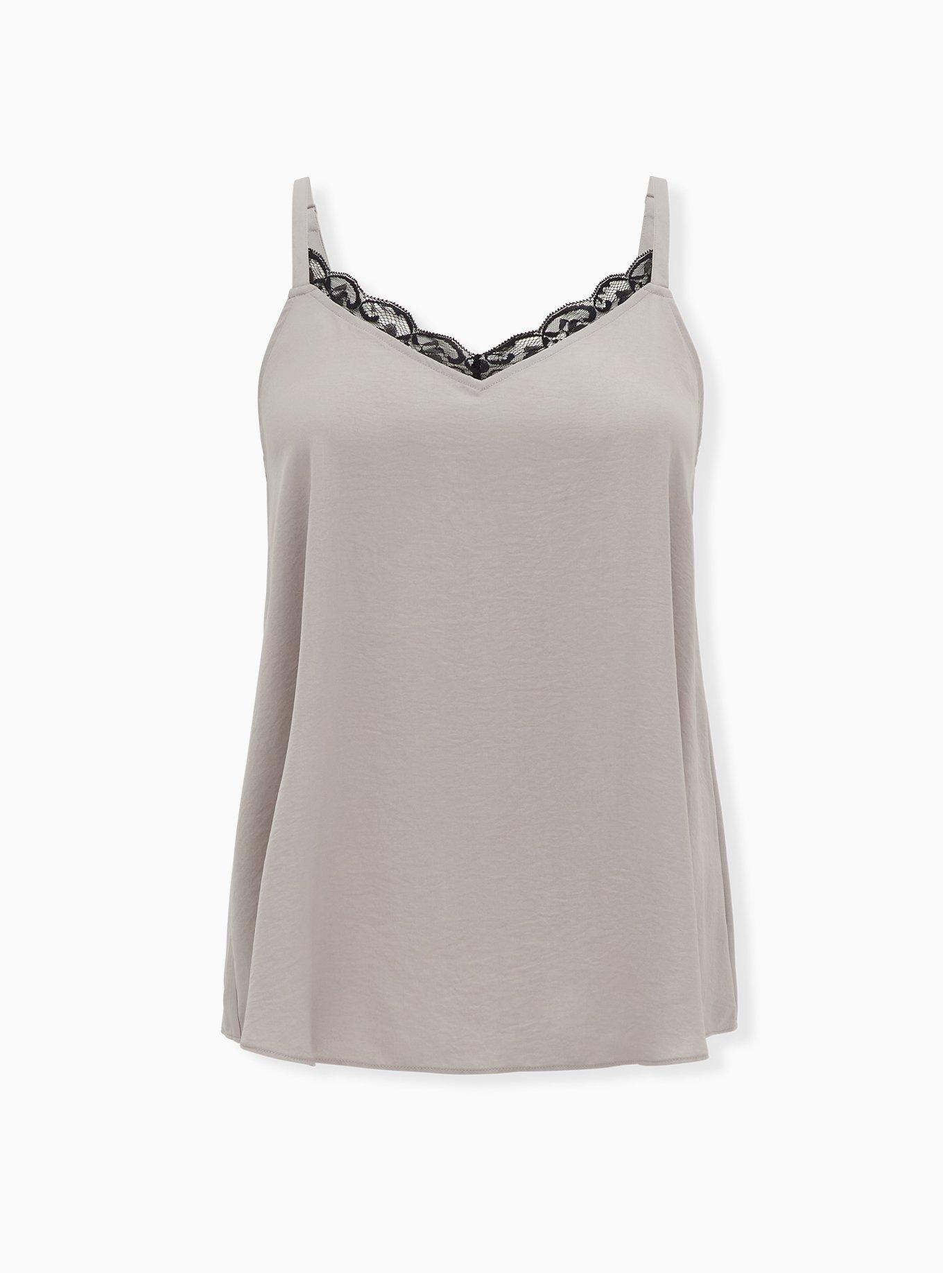 Plus Size Sophie Satin Lace Trim Swing Cami, ASH, hi-res