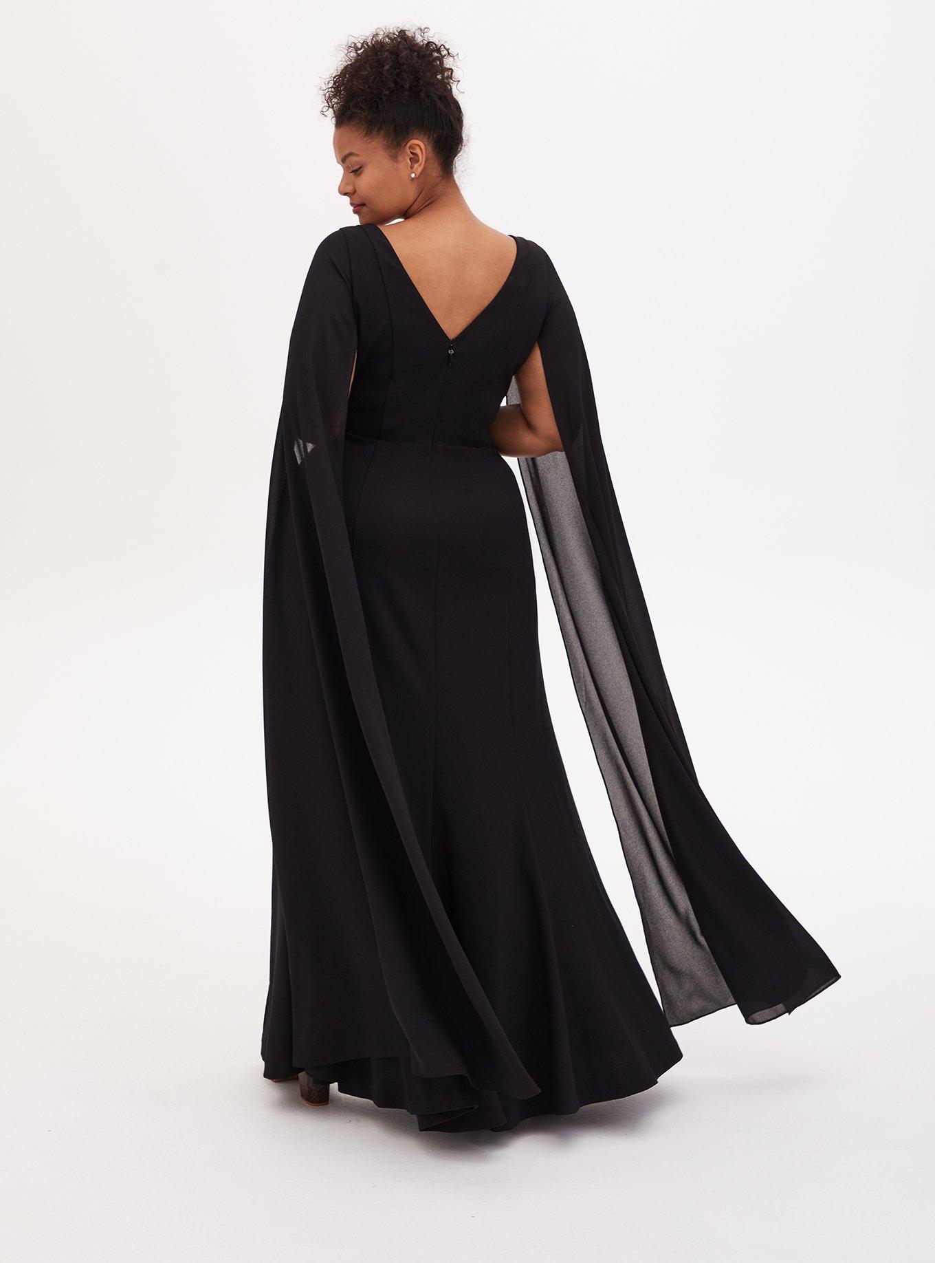 Disney Maleficent Special Occasion Black Crepe & Georgette Cape Sleeve Gown , DEEP BLACK, alternate