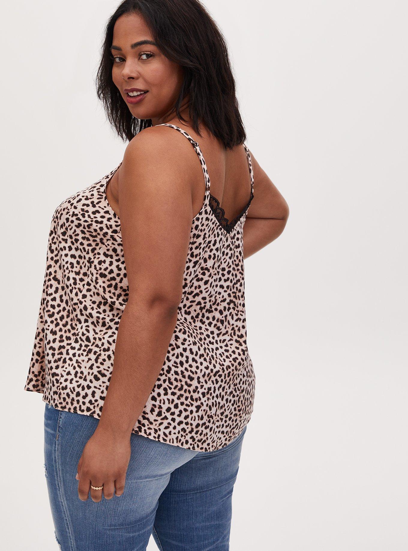 Plus Size Sophie Satin Lace Trim Swing Cami, CHEE LEOPARD, alternate