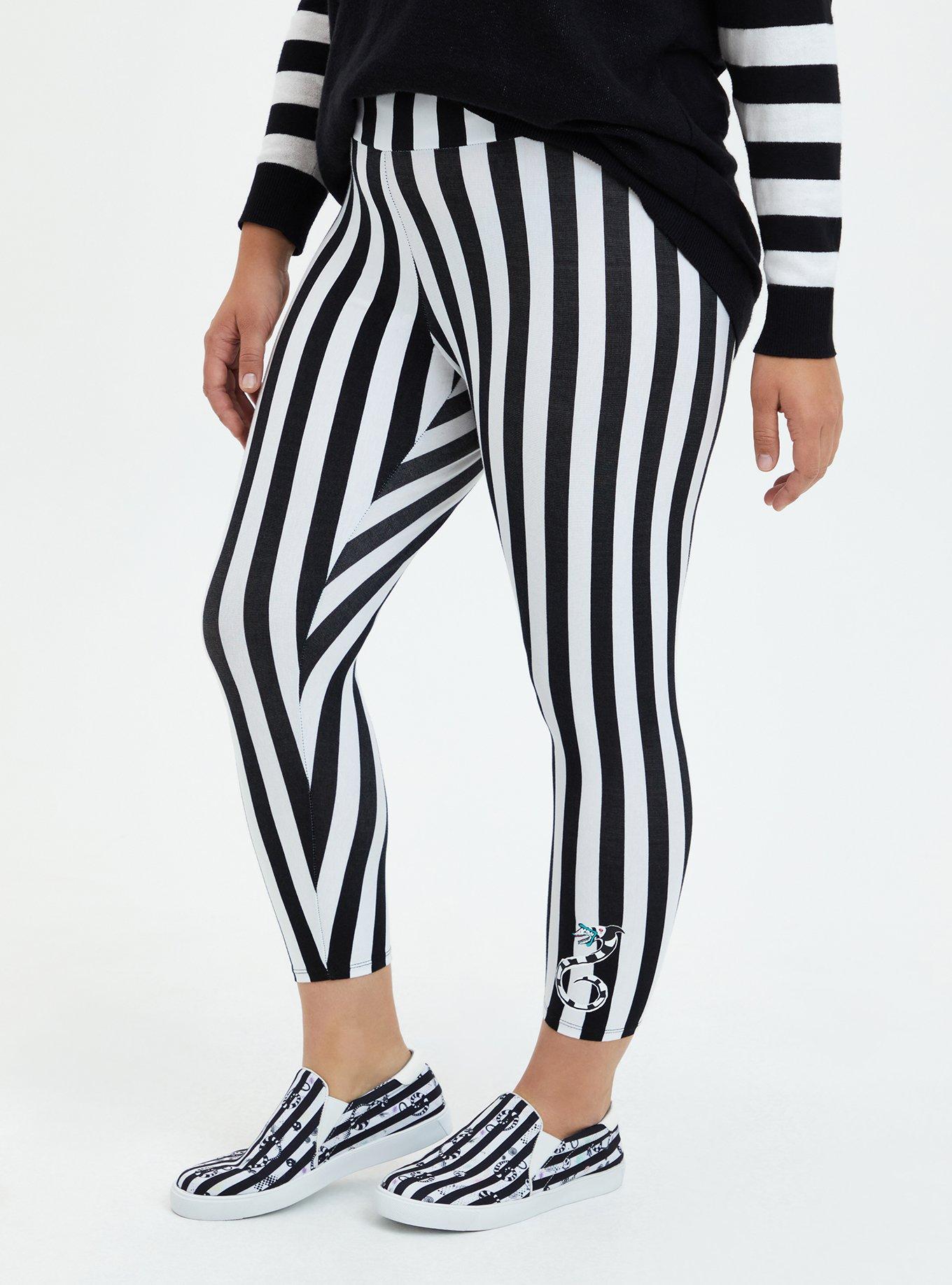 Black Striped Print Women's Plus Size Leggings -  Canada