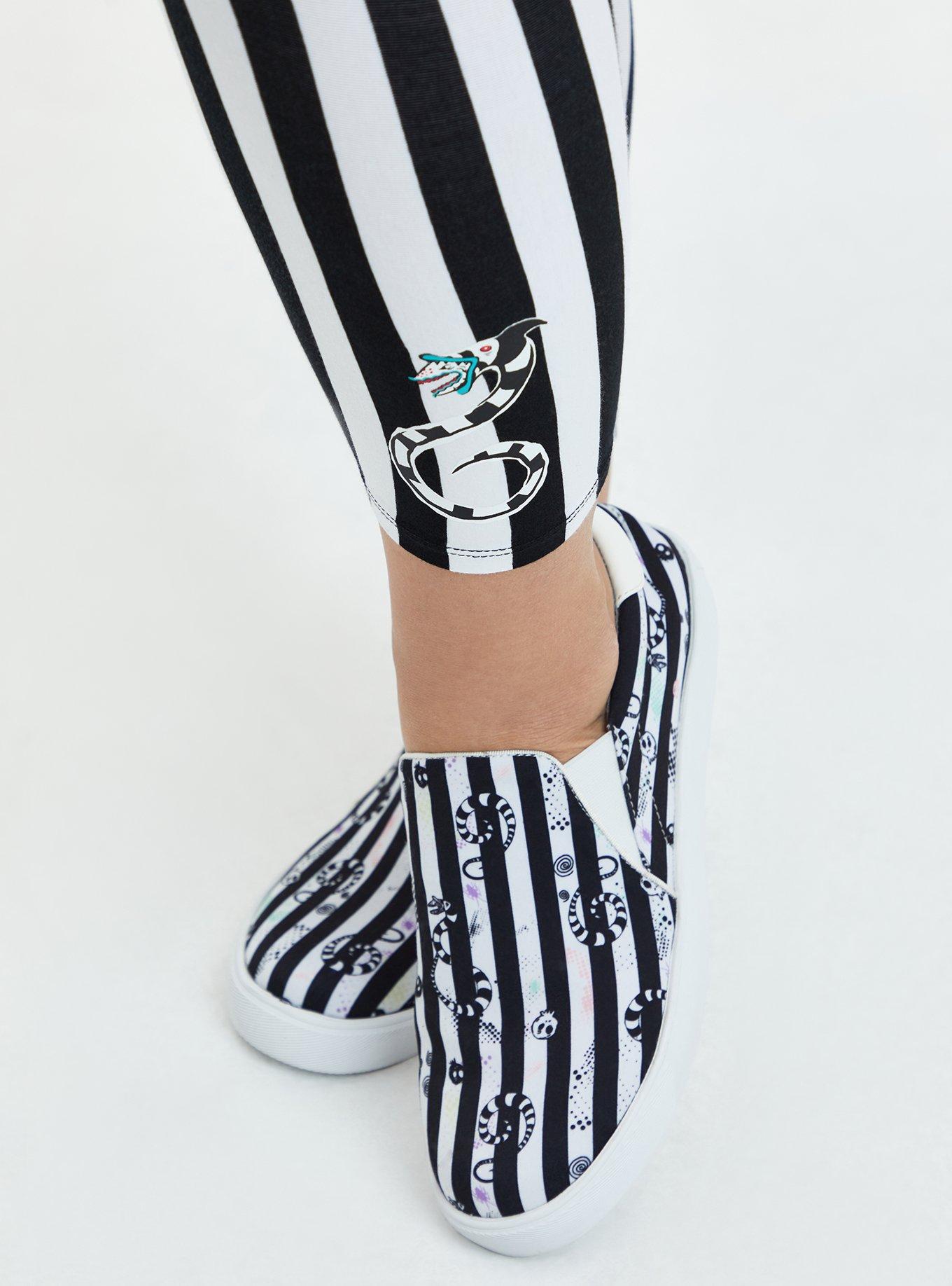 Peached Leggings in Beetlejuice  Black White Vertically Striped