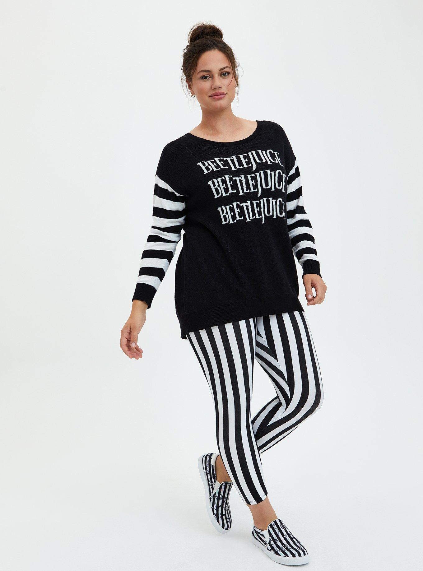 Plus Size - Beetlejuice Crop Legging - Stripe Black & White - Torrid