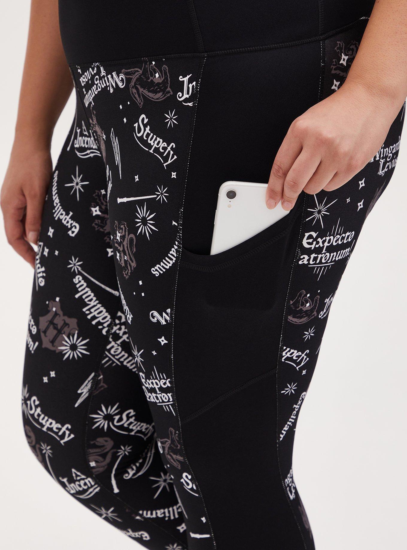 Harry Potter Spell & Icon Black Crop Active Legging with Pockets, BLACK, alternate