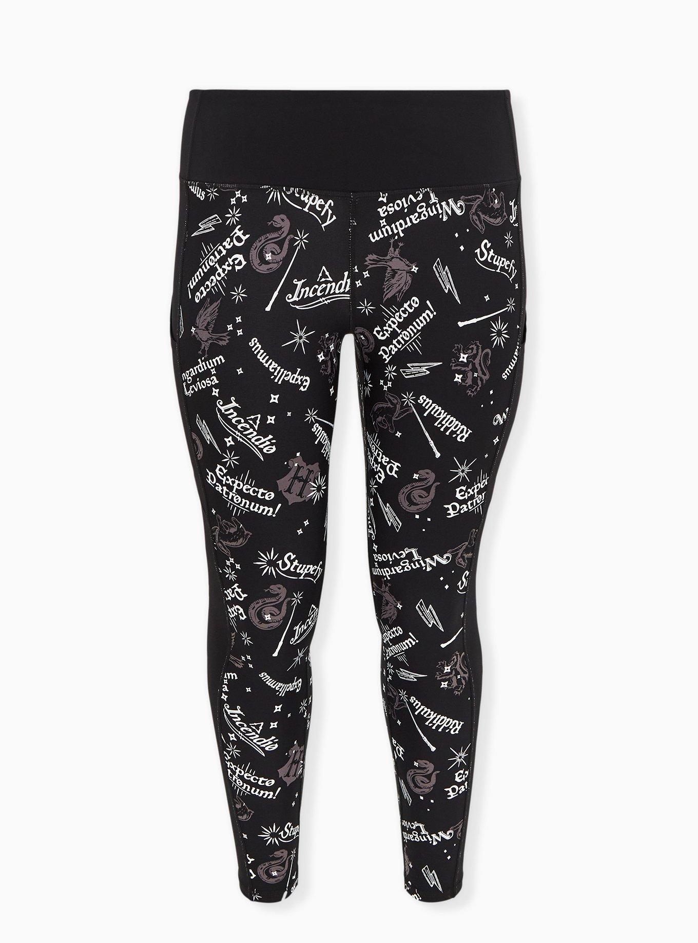 Harry Potter Spell & Icon Black Crop Active Legging with Pockets, BLACK, alternate