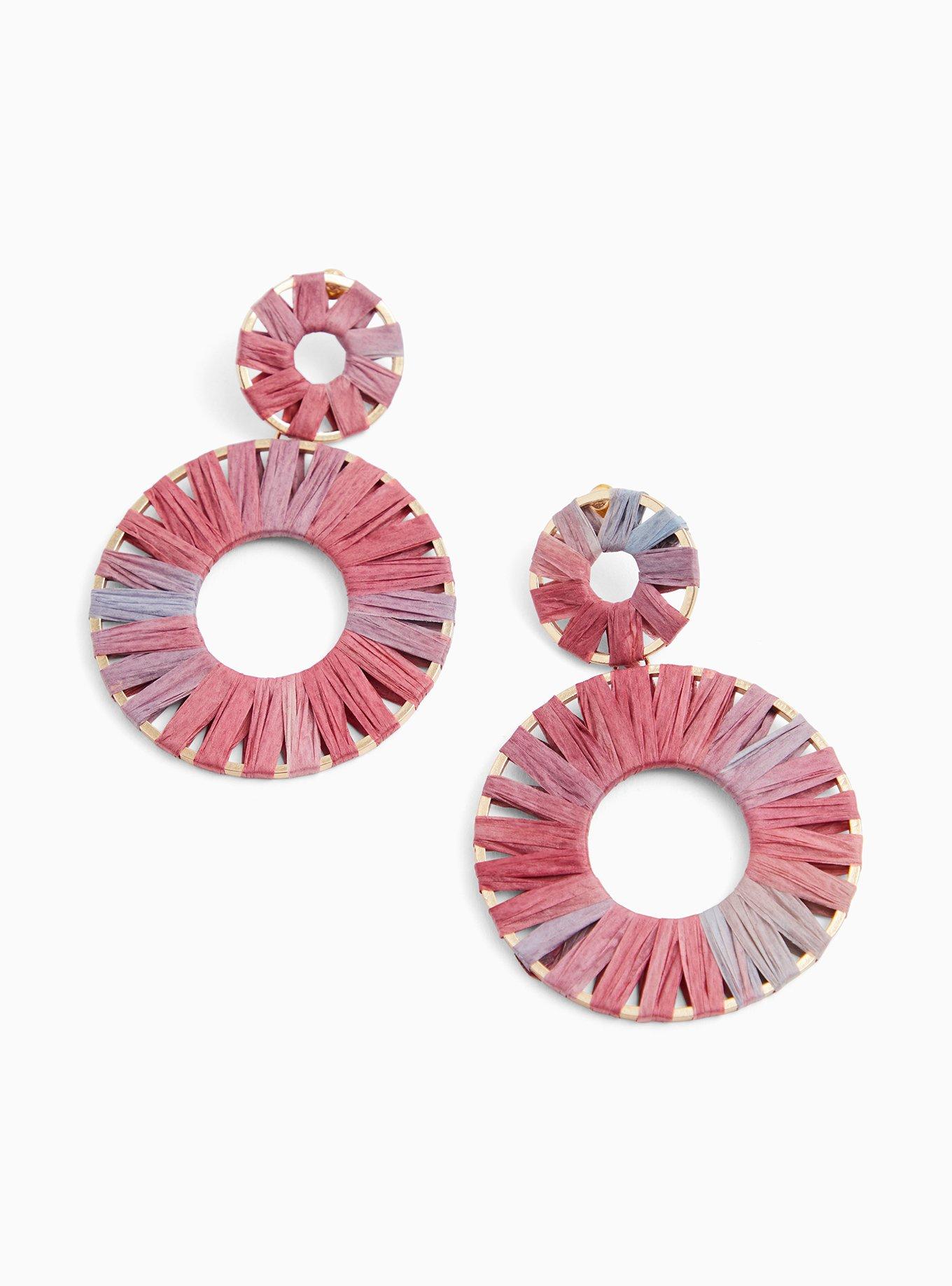 Plus Size - Dusty Rose Ombre Raffia Circle Statement Earrings - Torrid