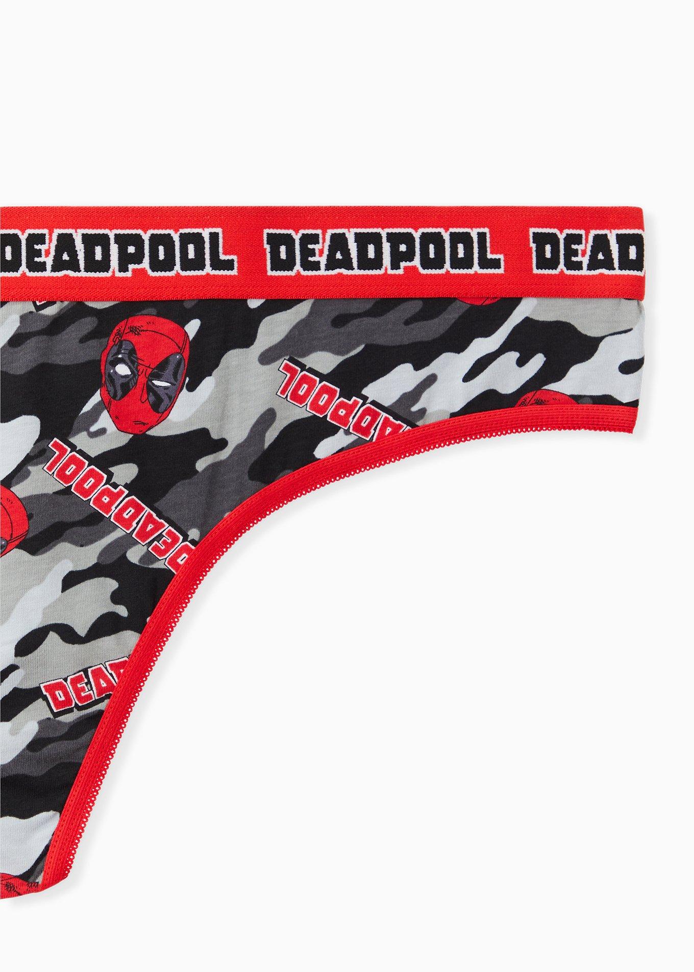 Marvel Deadpool Red & Grey Camo Cotton Thong Panty , MULTI, alternate