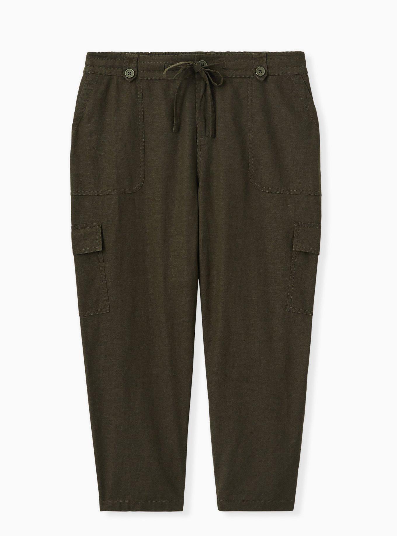 Crop Drawstring Cargo Pant - Linen Olive Green , DEEP DEPTHS, alternate