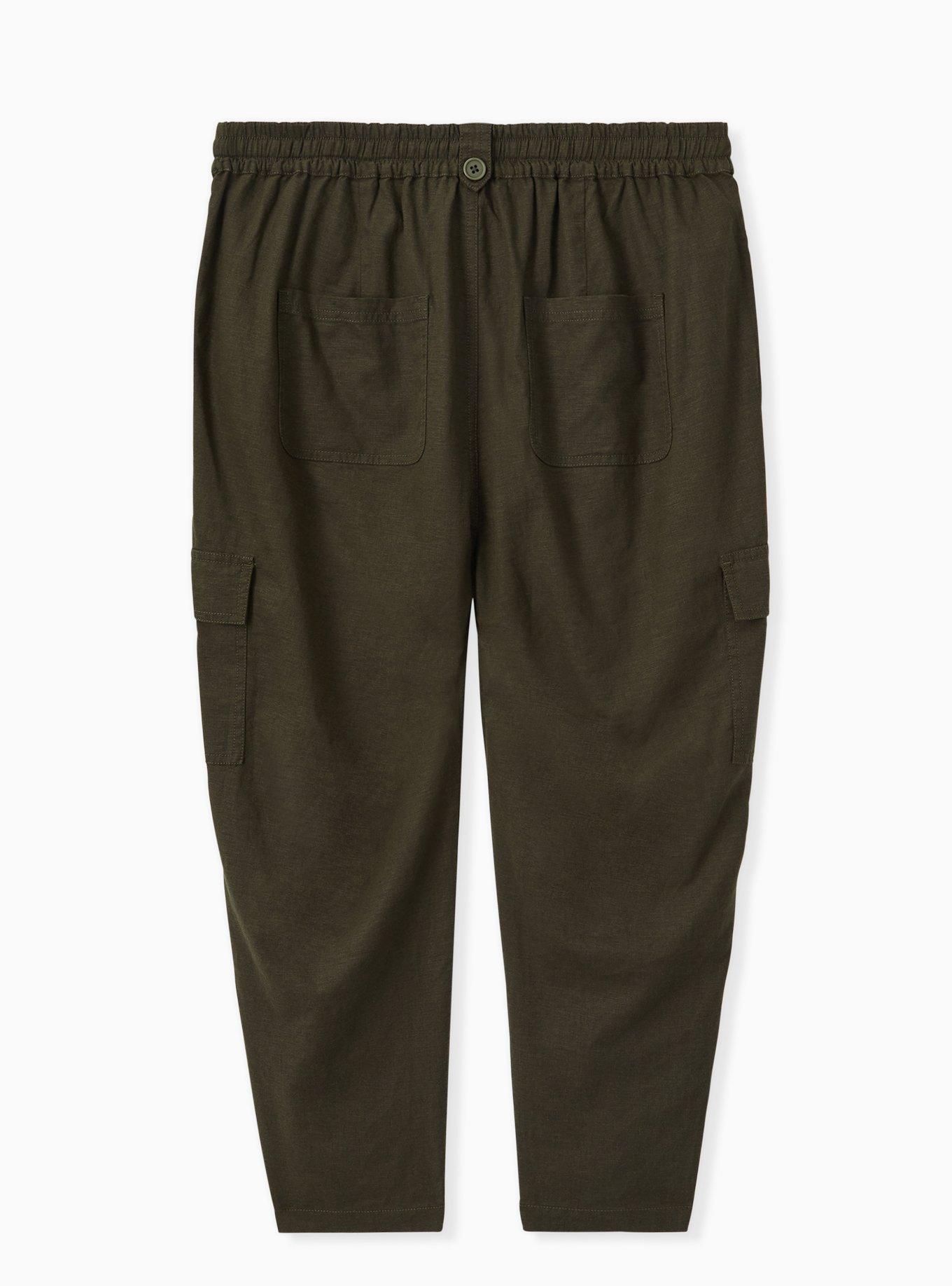 Plus Size - Crop Drawstring Cargo Pant - Linen Olive Green - Torrid