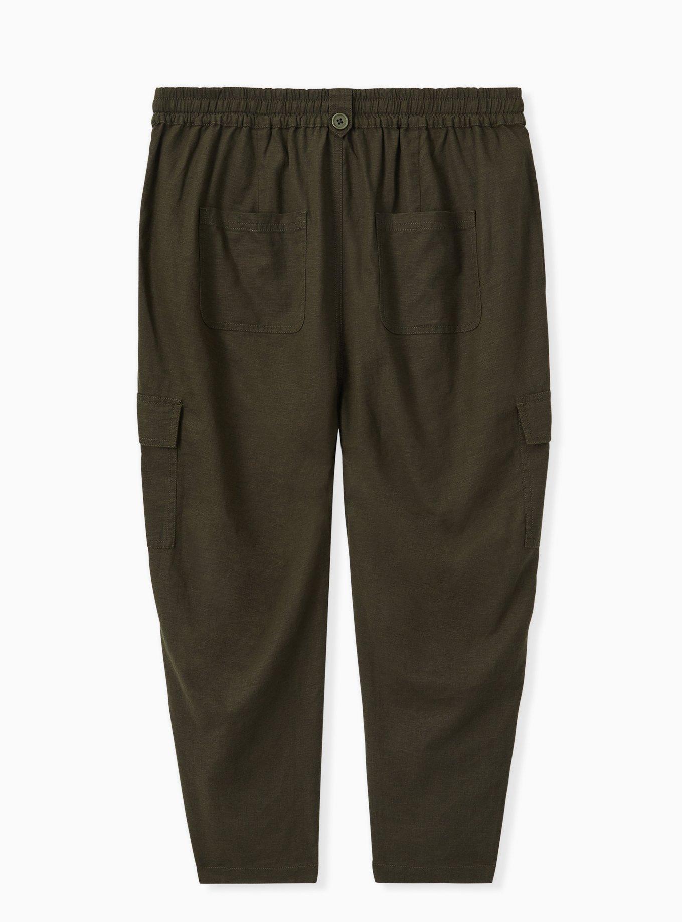 Crop Drawstring Cargo Pant - Linen Olive Green , DEEP DEPTHS, alternate