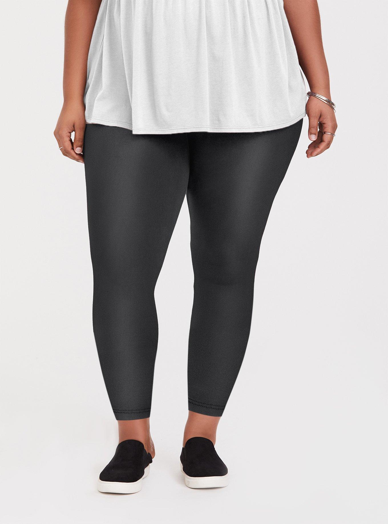 Plus Size - Crop Platinum Legging - Faux Leather Black - Torrid