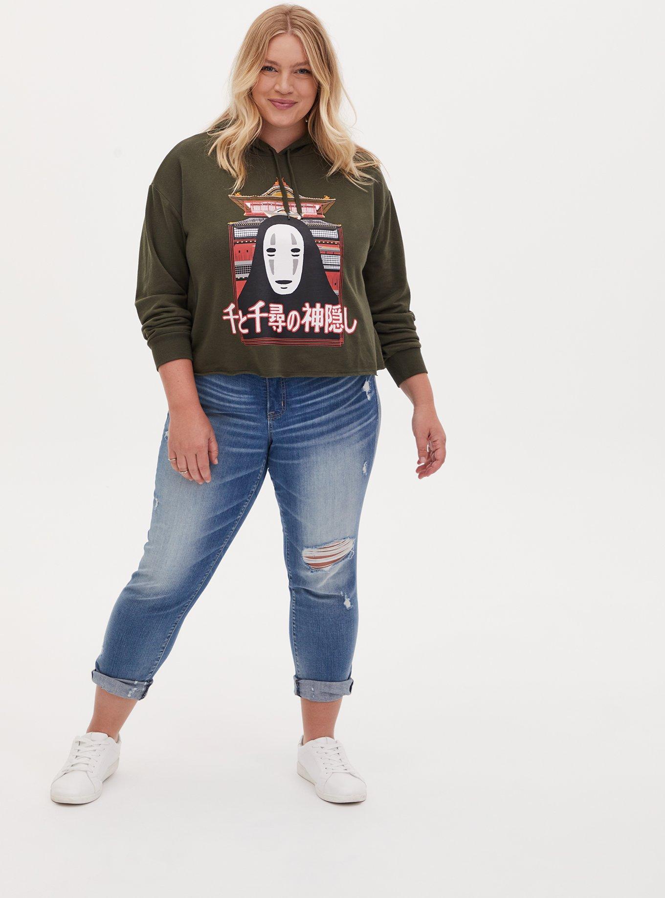 Plus Size Her Universe Studio Ghibli Spirited Away No-Face Olive Green Crop Hoodie, DEEP DEPTHS, alternate
