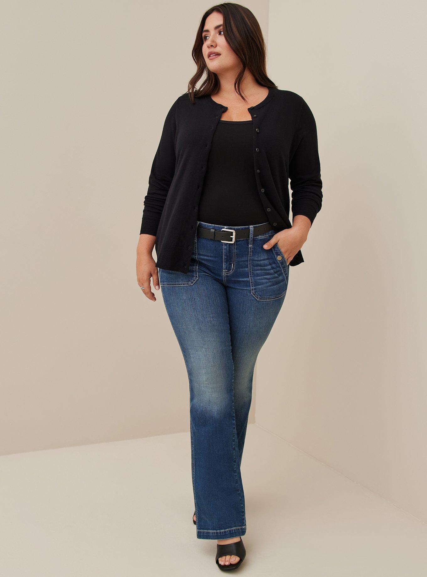 Plus Size Cardigan Button-Front Classic Sweater, BLACK, alternate