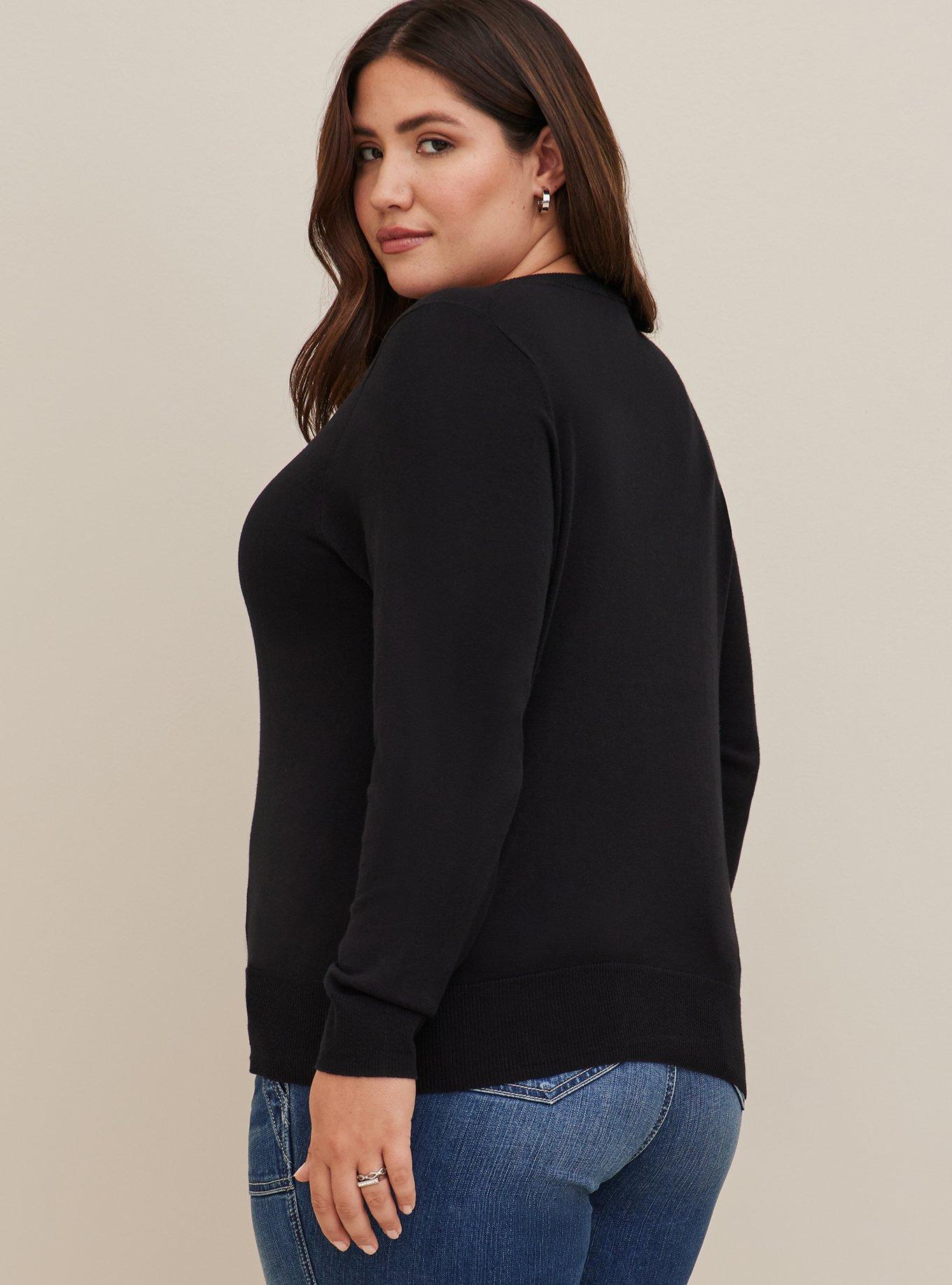 Plus Size Cardigan Button-Front Classic Sweater, BLACK, alternate