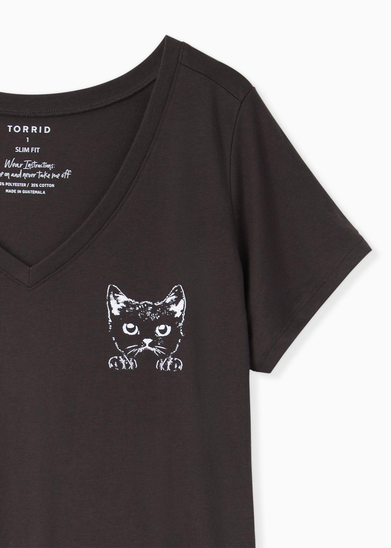 Slim Fit V-Neck Tee - Cat in Pocket Black, , alternate