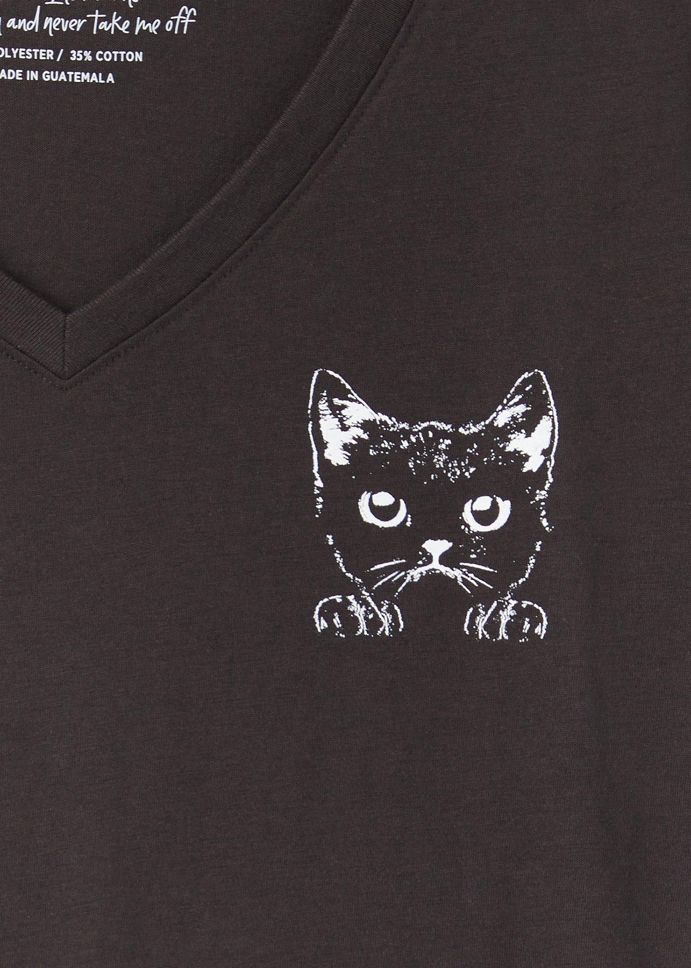 Slim Fit V-Neck Tee - Cat in Pocket Black, , alternate
