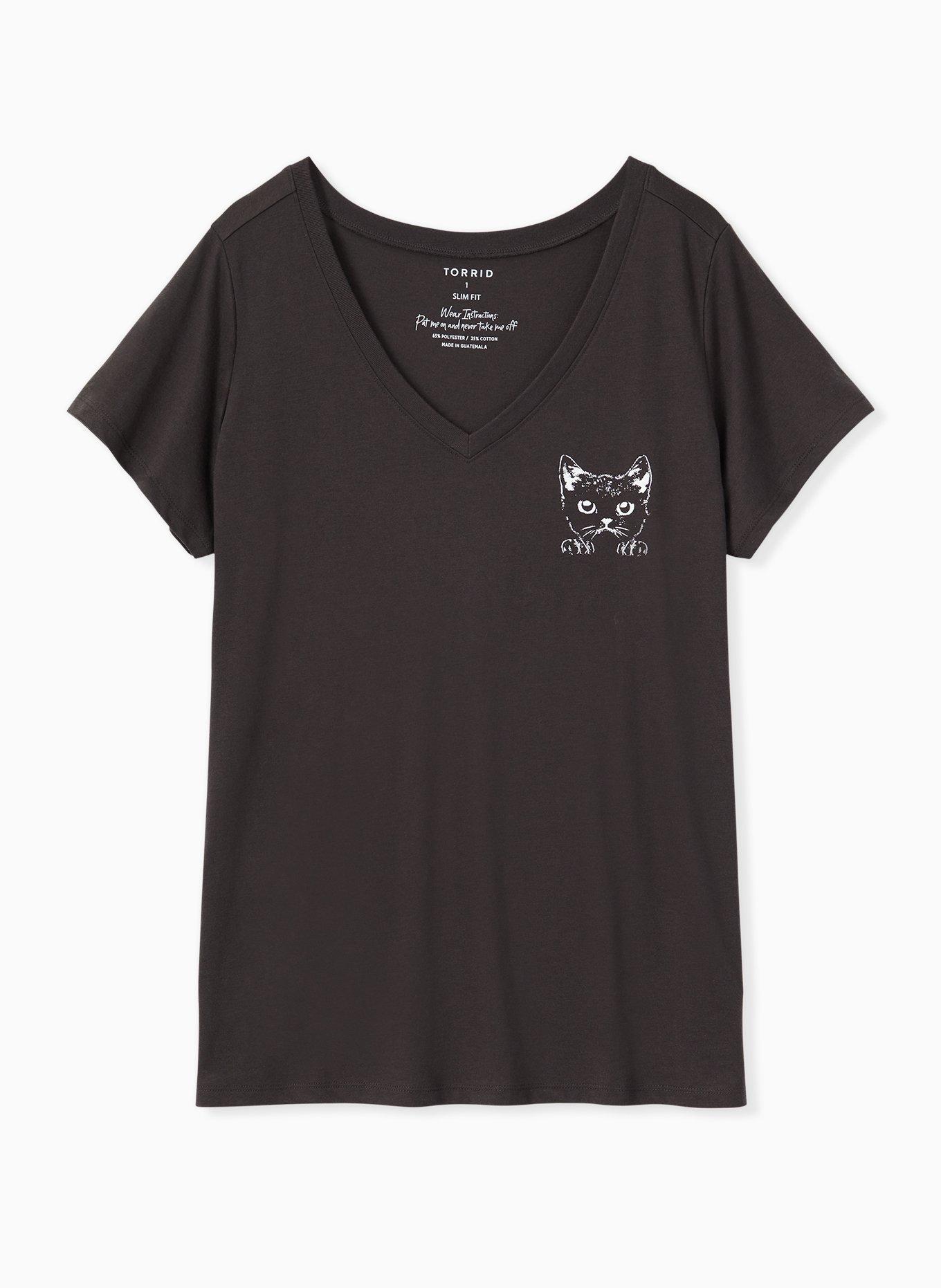 Slim Fit V-Neck Tee - Cat in Pocket Black, , hi-res