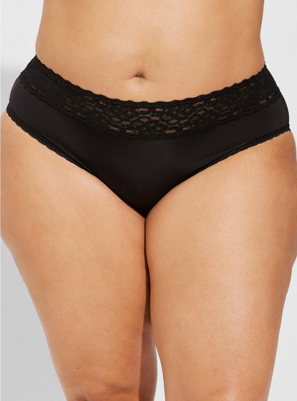 Second Skin Mid-Rise Hipster Lace Trim Panty, BLACK, alternate
