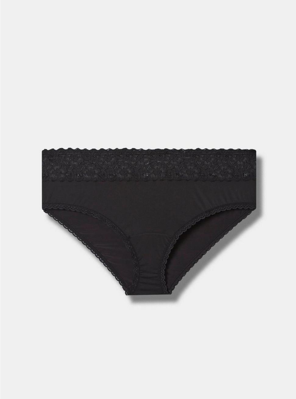 Second Skin Mid-Rise Hipster Lace Trim Panty, BLACK, hi-res