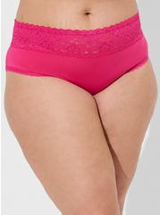 Plus Size Second Skin Mid-Rise Hipster Lace Trim Panty, CABARET, alternate