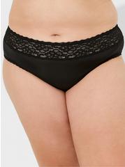 Plus Size Second Skin Mid-Rise Hipster Lace Trim Panty, RICH BLACK, alternate