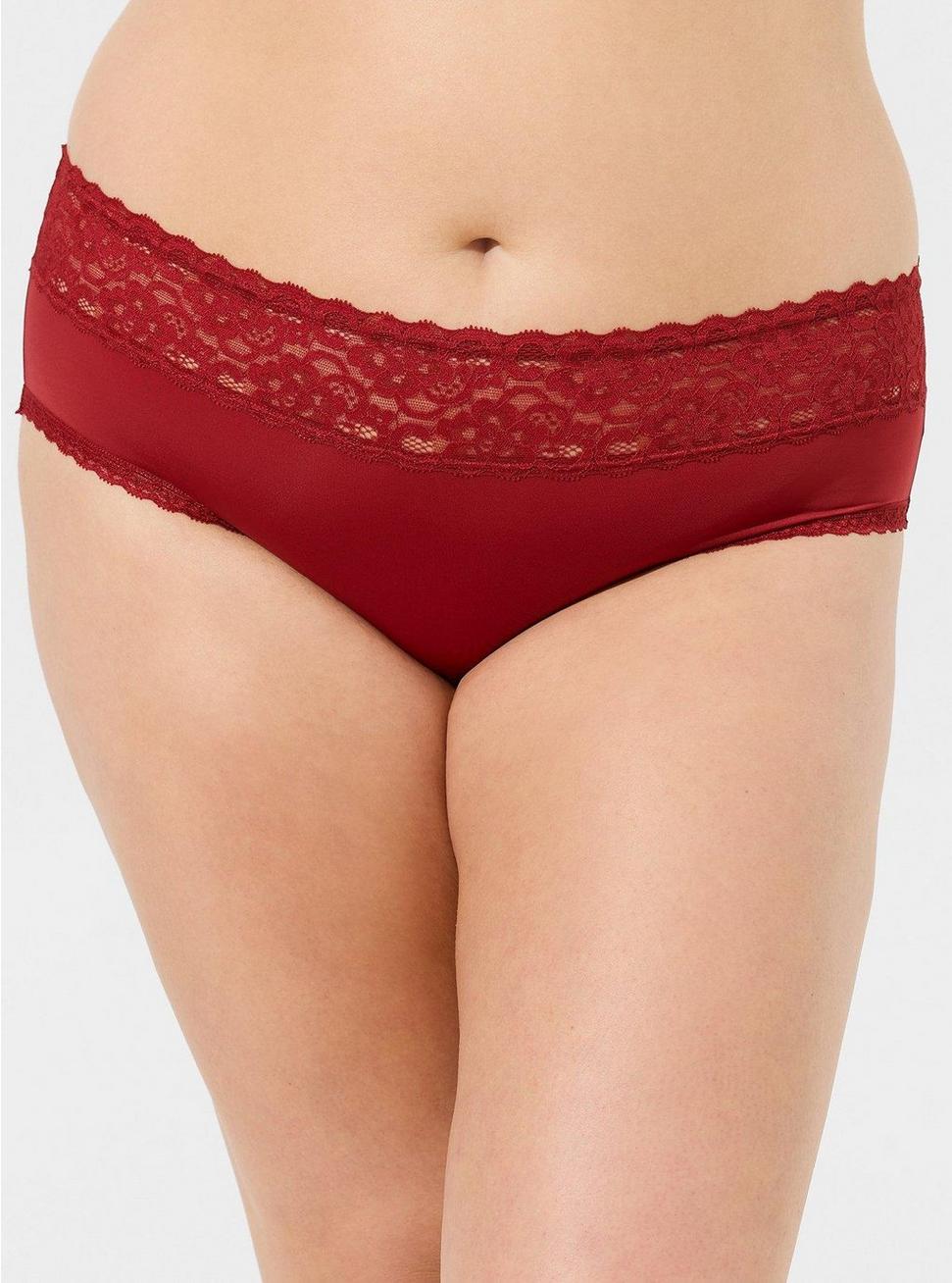 Second Skin Mid-Rise Hipster Lace Trim Panty, RHUBARB, alternate