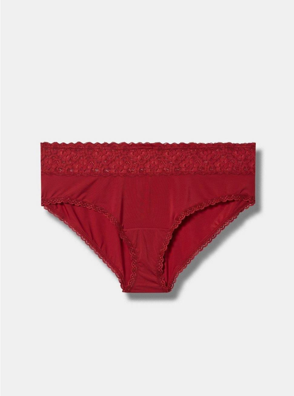 Second Skin Mid-Rise Hipster Lace Trim Panty, RHUBARB, hi-res