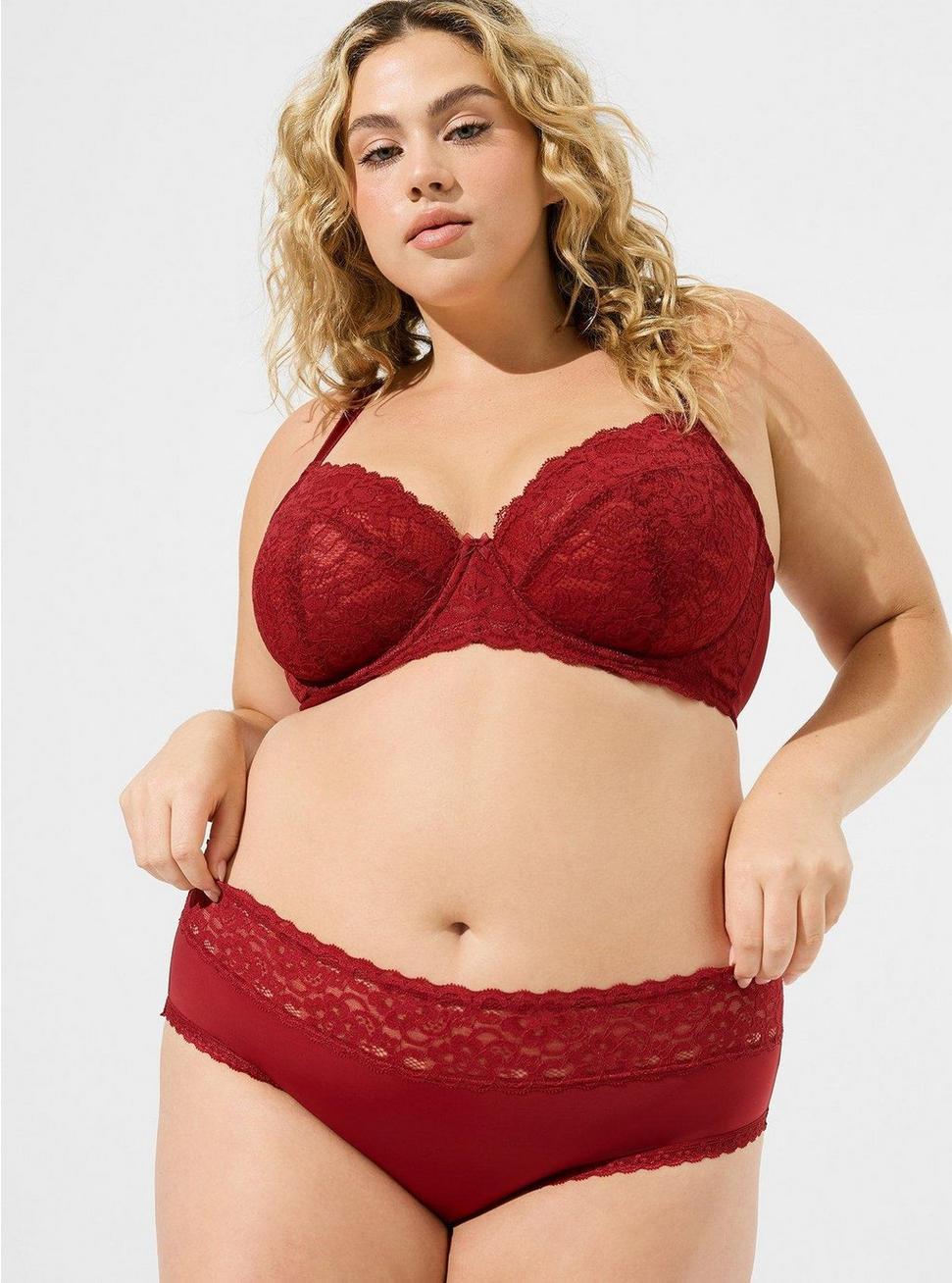 Second Skin Mid-Rise Hipster Lace Trim Panty, RHUBARB, hi-res