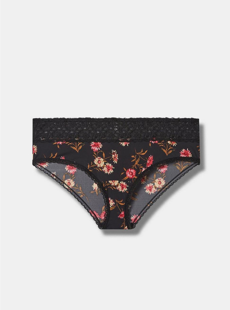 Second Skin Mid-Rise Hipster Lace Trim Panty, DELLA DAISY FLORAL BLACK: BLACK, hi-res
