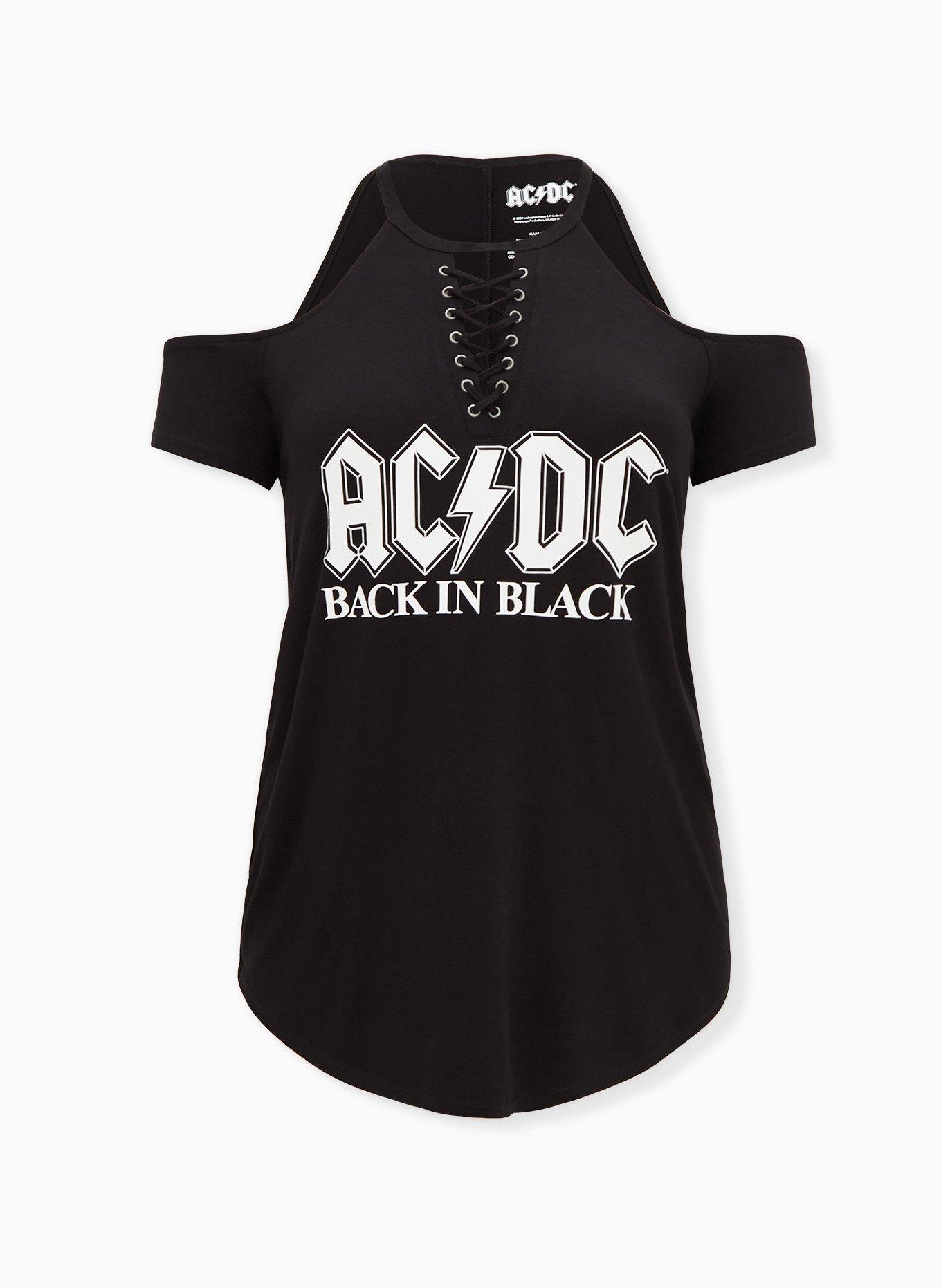 Plus Size - AC/DC Cold Shoulder Lace-Up Tee - Black - Torrid