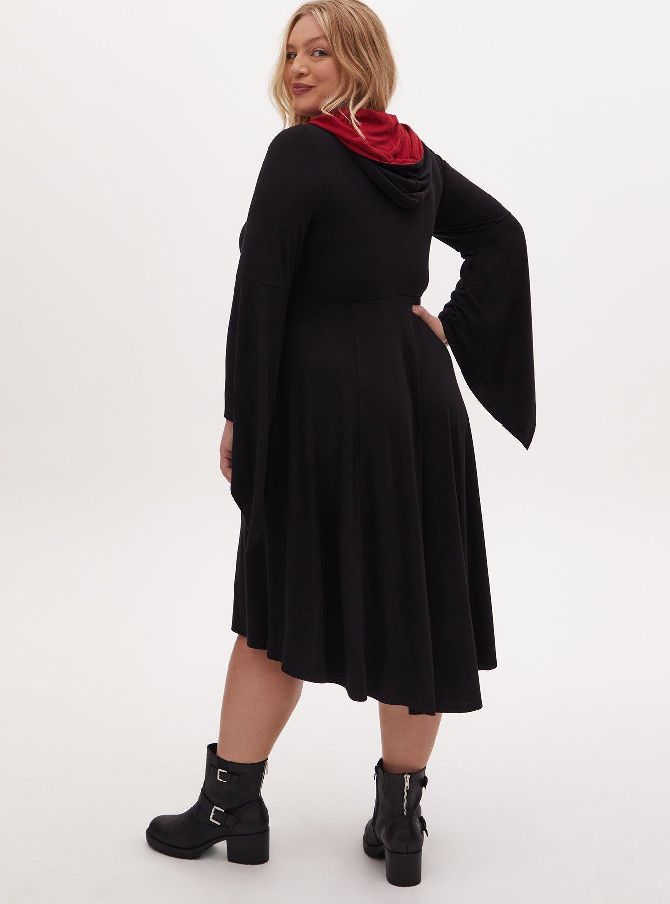 Plus Size - Harry Potter Gryffindor Crest Black Hi-Lo Hooded Dress