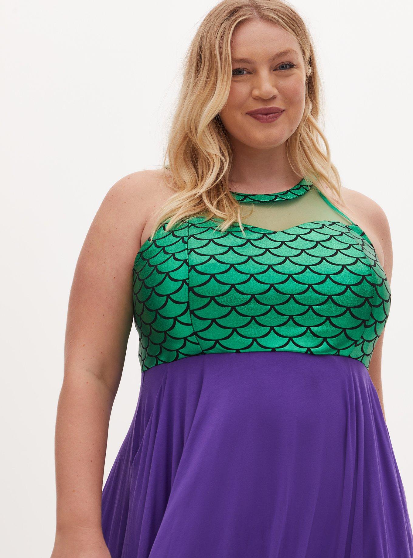 Plus Size - Disney The Little Mermaid Green & Purple Hi-Lo Skater