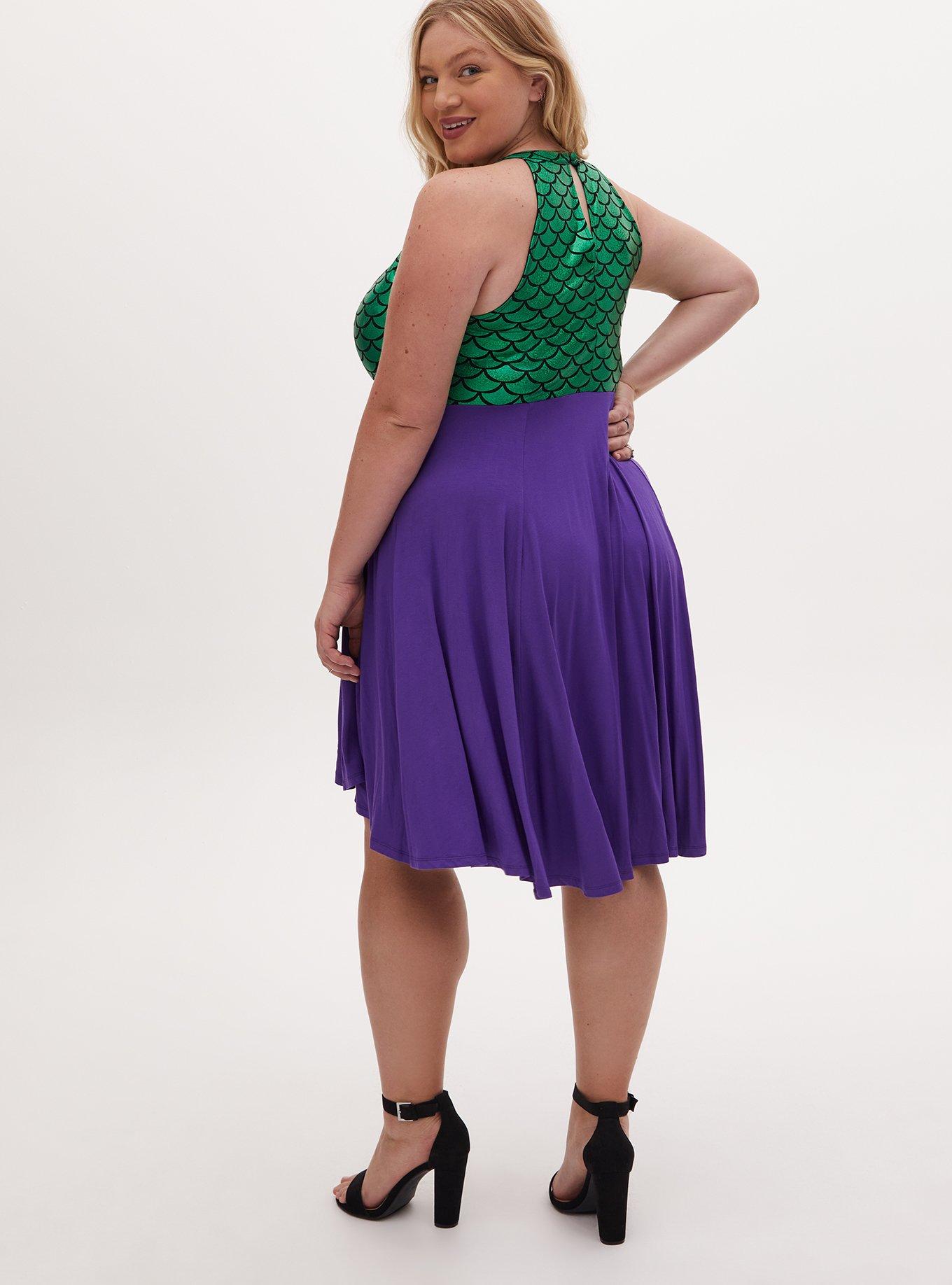 Plus Size - Disney The Little Mermaid Green & Purple Hi-Lo Skater Dress -  Torrid