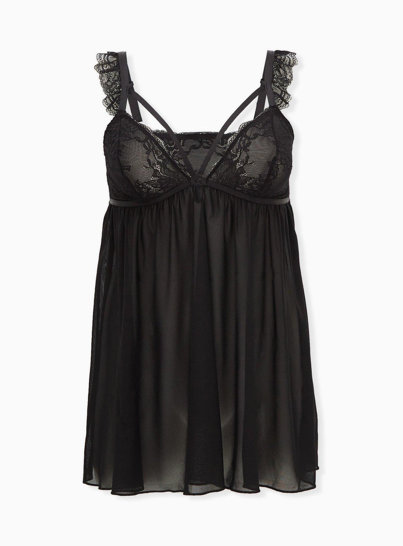 Mesh Cap Sleeve Strappy Babydoll, , hi-res