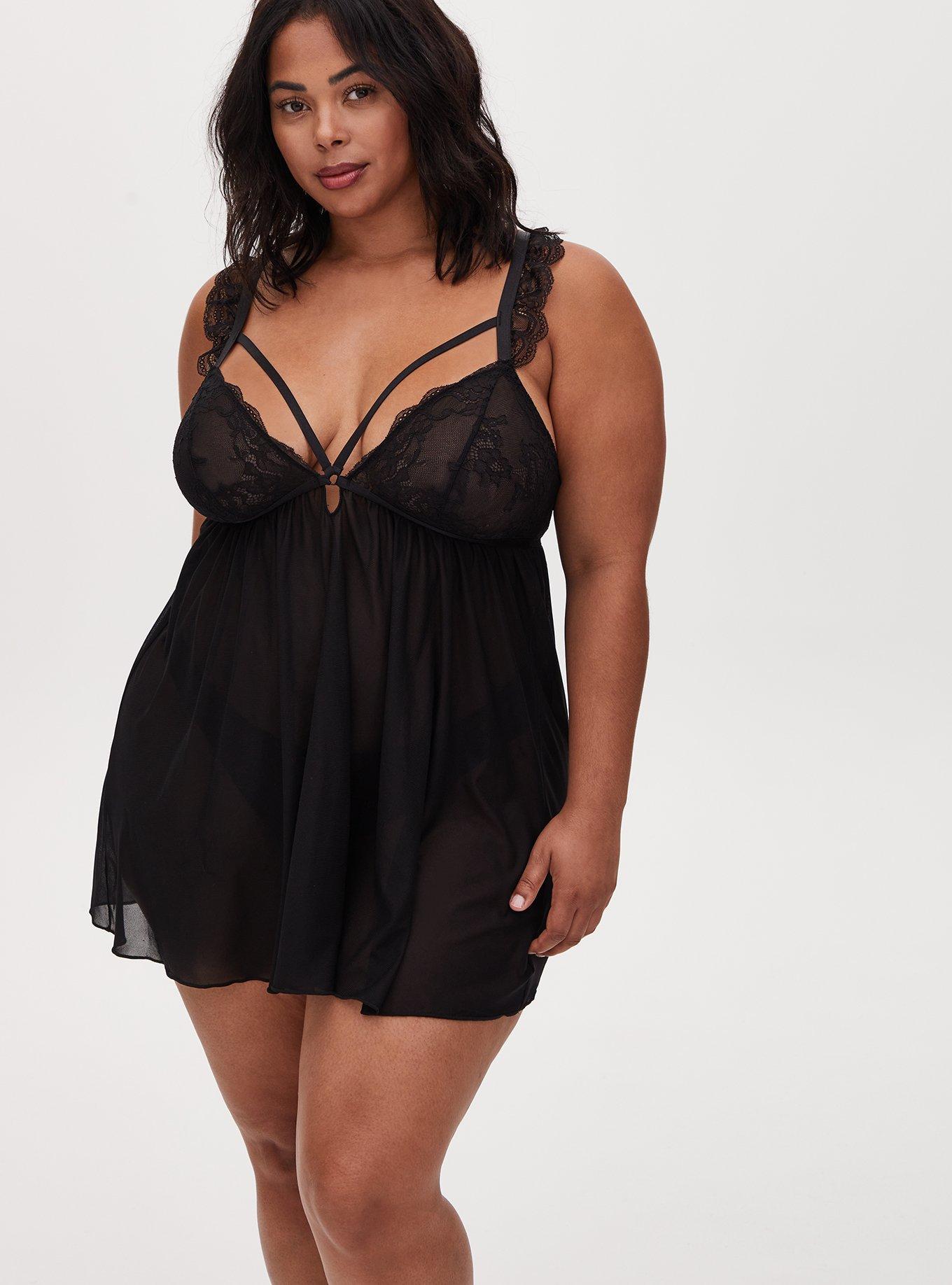 Mesh Cap Sleeve Strappy Babydoll, , hi-res