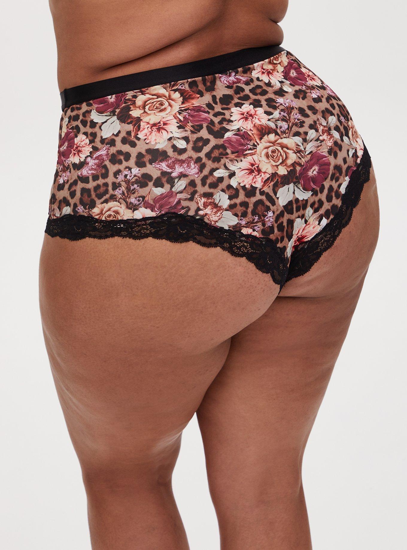 Plus Size Simply Microfiber High Waist Panty, LEOPARD FLORAL PURPLE, alternate