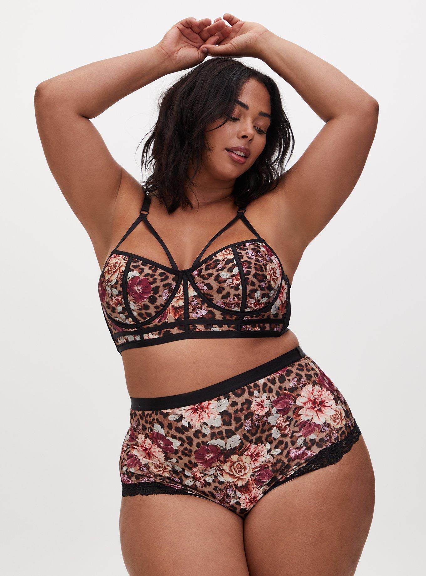 Plus Size Simply Microfiber High Waist Panty, LEOPARD FLORAL PURPLE, alternate