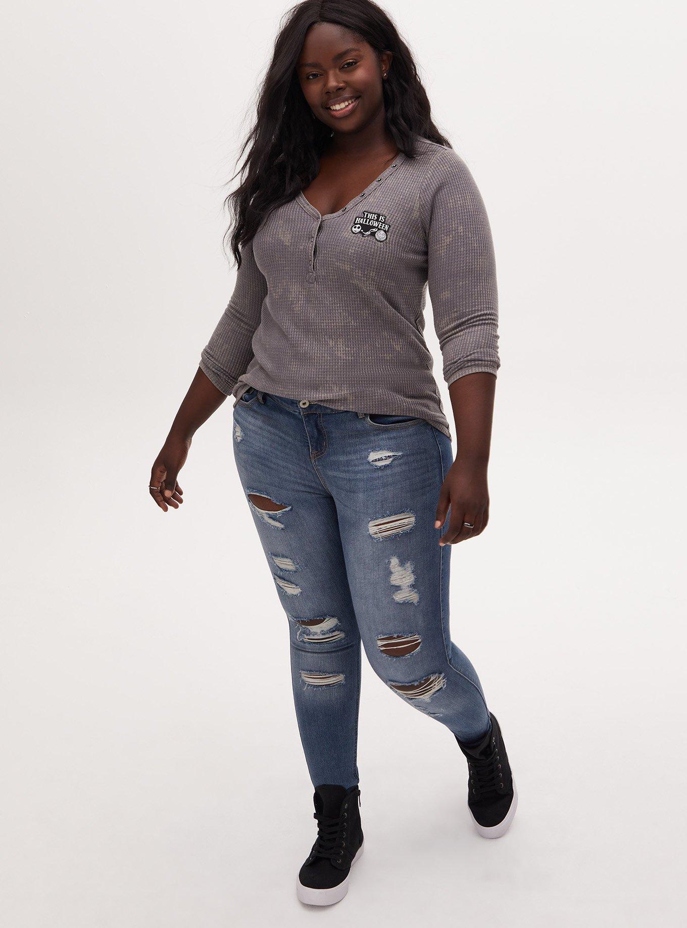 Disney The Nightmare Before Christmas Halloween Slate Grey Waffle Knit Henley Top, DARK PEARL GREY, alternate