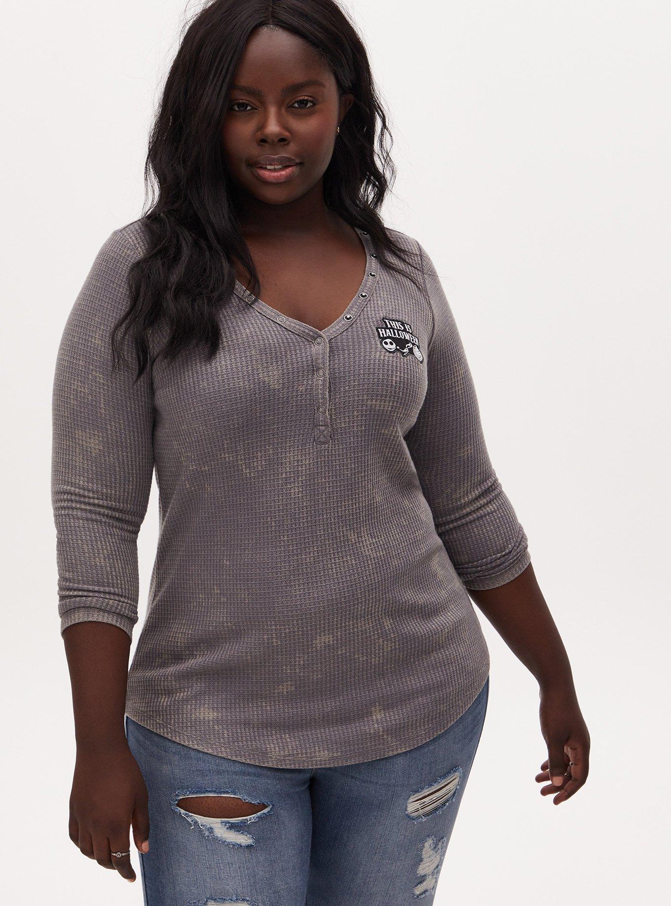 Disney The Nightmare Before Christmas Halloween Slate Grey Waffle Knit Henley Top, DARK PEARL GREY, alternate