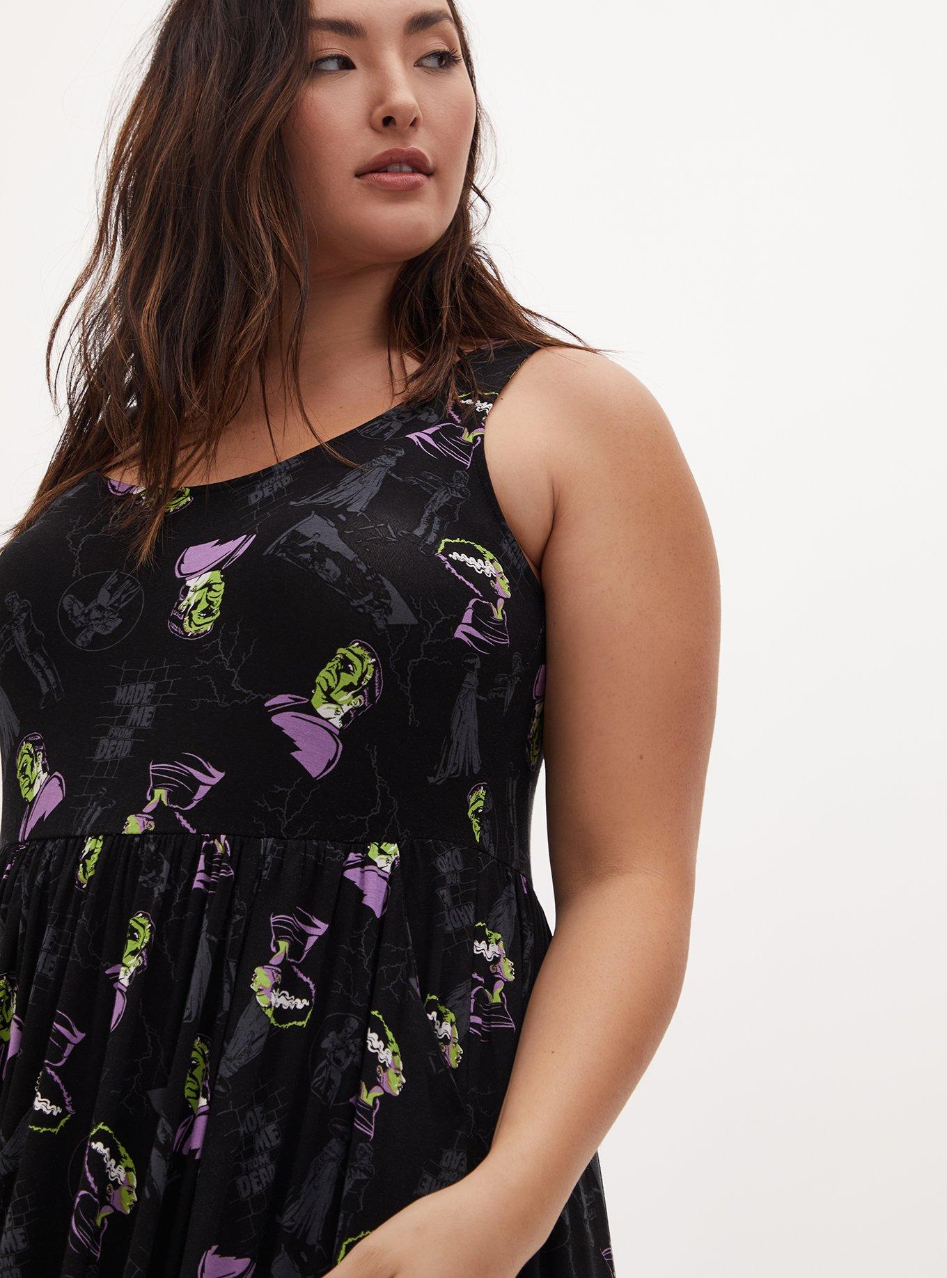 Plus Size - Universal Monster's Frankenstein & Bride Of Frankenstein Black  Skater Dress - Torrid