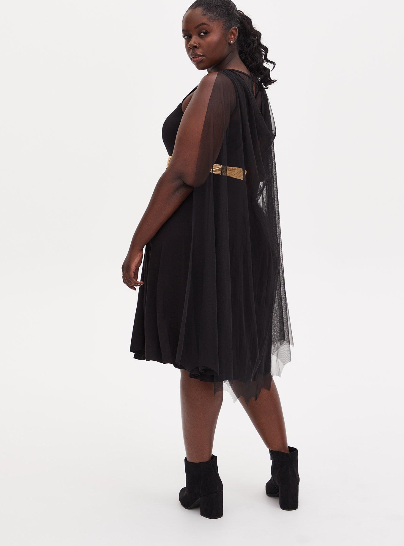 Batman Black Hi-Lo Skater Dress with Cape, DEEP BLACK, alternate