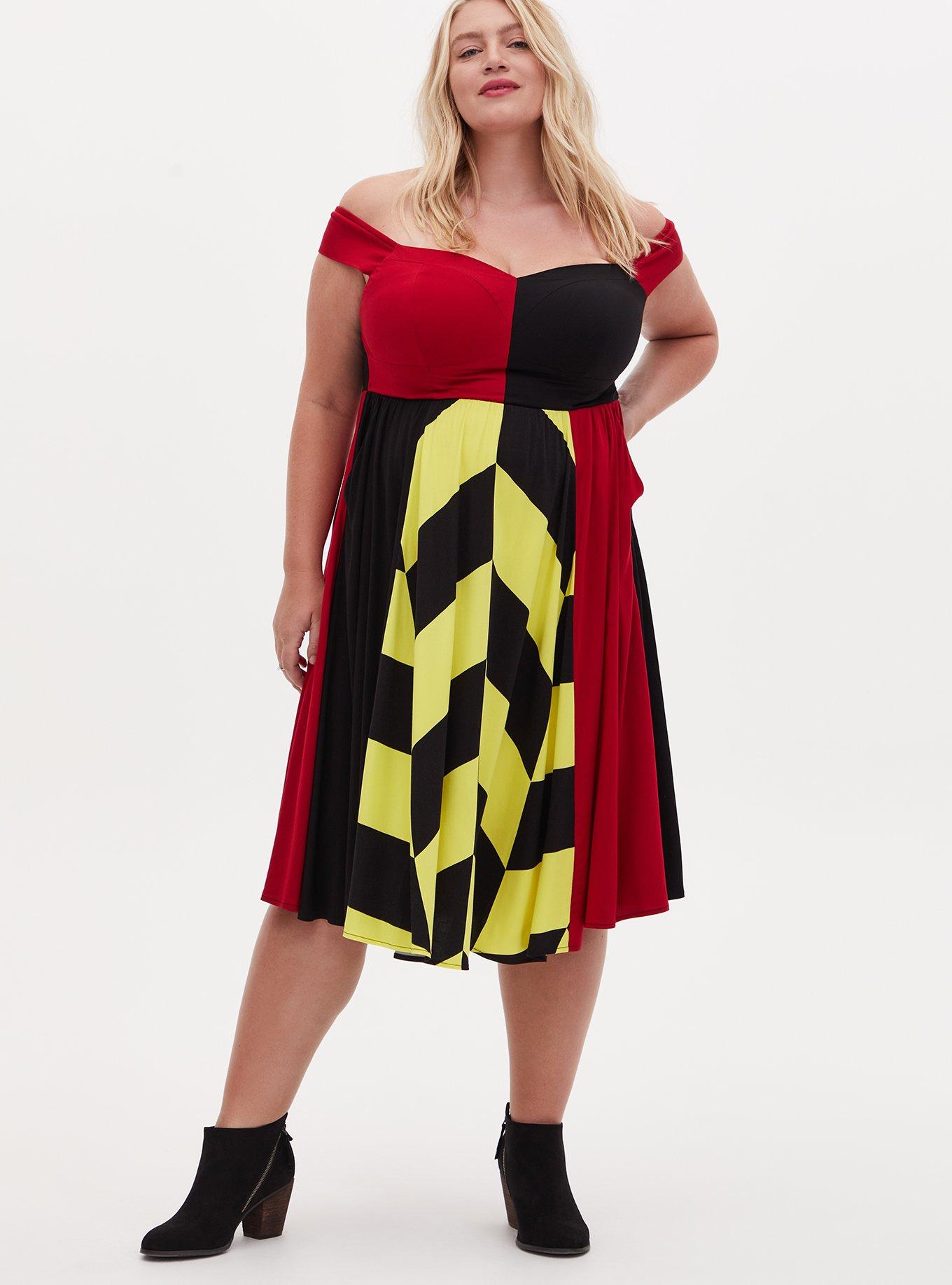 Plus Size Disney Alice In Wonderland Queen of Hearts Off Shoulder Midi Dress Torrid