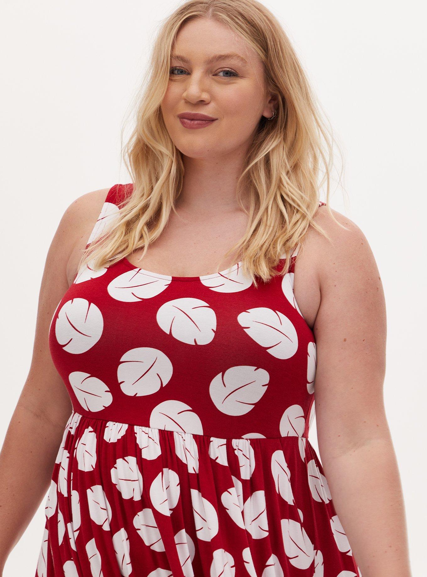 Plus Size - Disney Lilo & Stitch Tropical Leaf Red & White Skater Dress -  Torrid