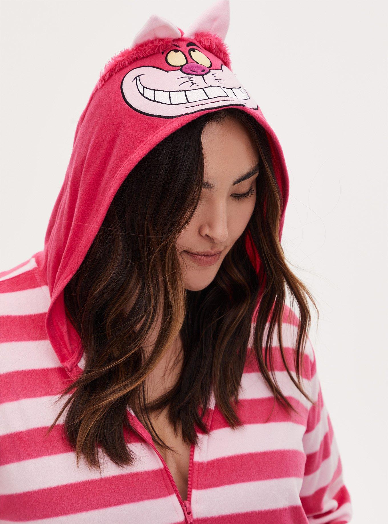 Plus Size Disney Alice In Wonderland Cheshire Cat Stripe Fleece Onesie Torrid