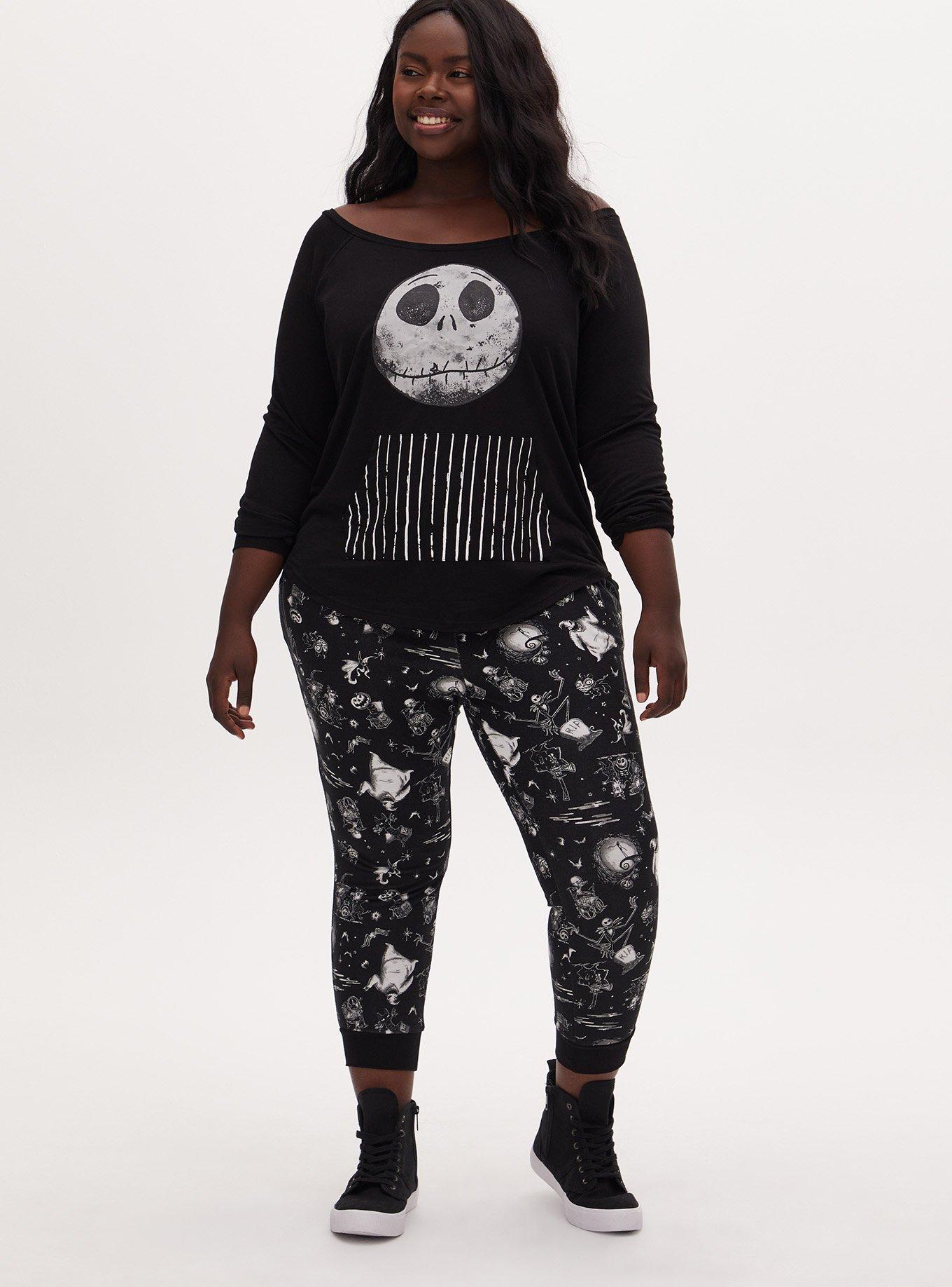 Disney The Nightmare Before Christmas Jack Skellington Terry Off Shoulder Active Sweatshirt, DEEP BLACK, alternate