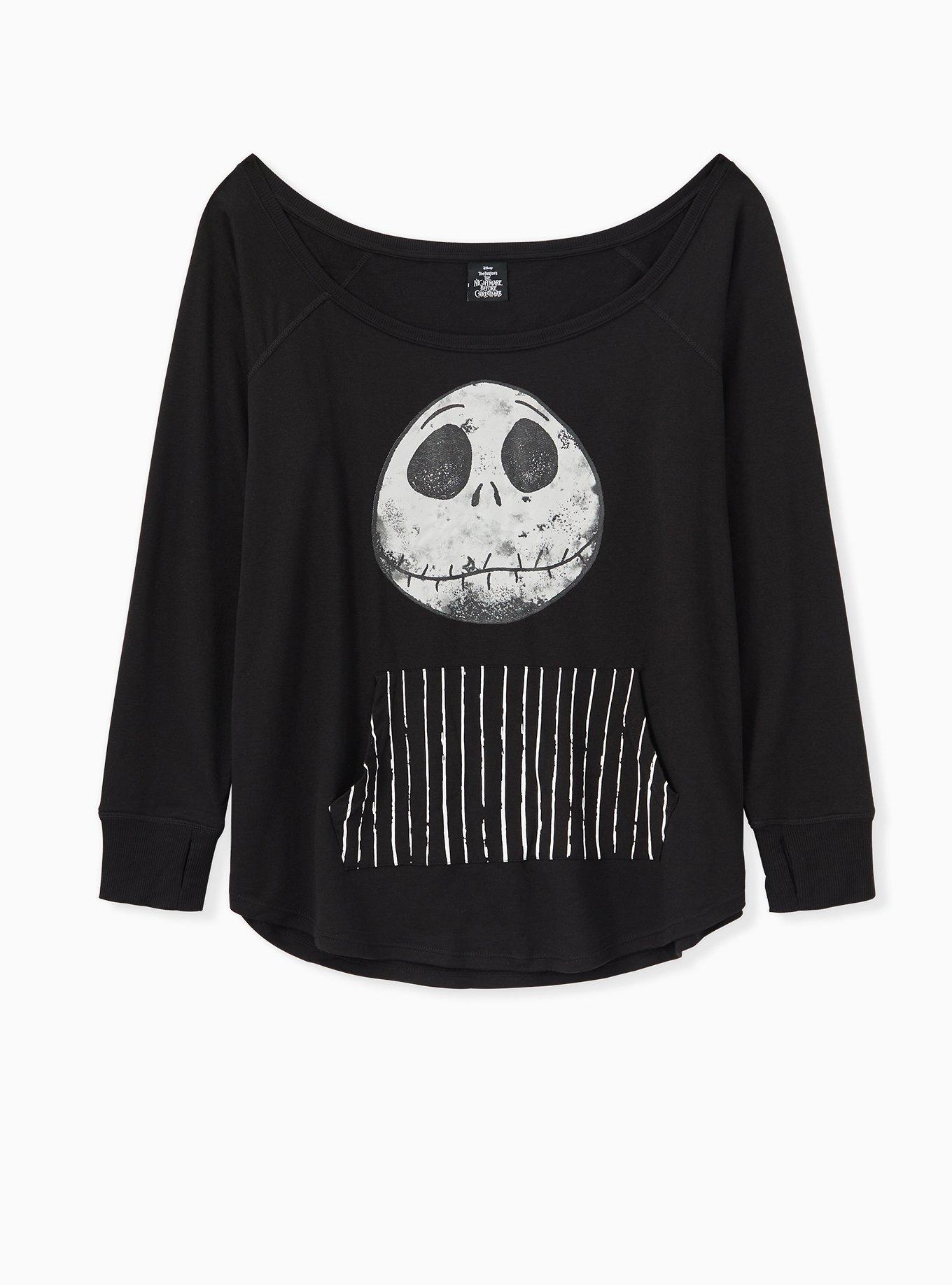 Disney The Nightmare Before Christmas Jack Skellington Terry Off Shoulder Active Sweatshirt, DEEP BLACK, hi-res