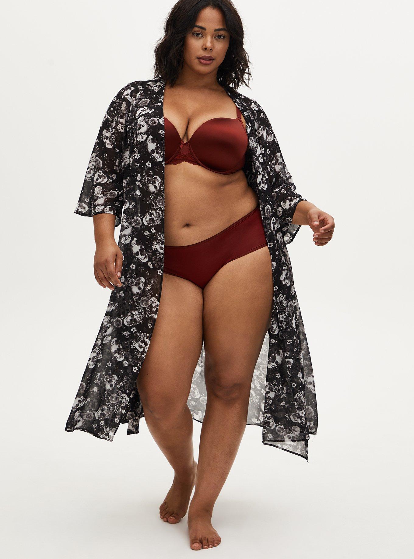 Chiffon Long Lingerie Robe, BOUQUET BLACK FLORAL, hi-res