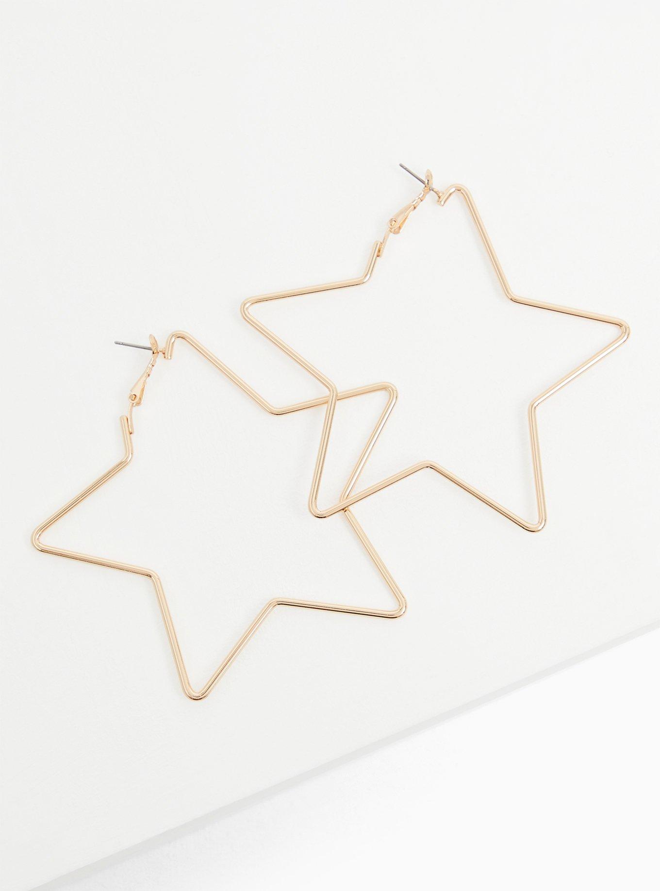 Plus Size Gold-Tone Oversized Star Hoop Earrings, , alternate