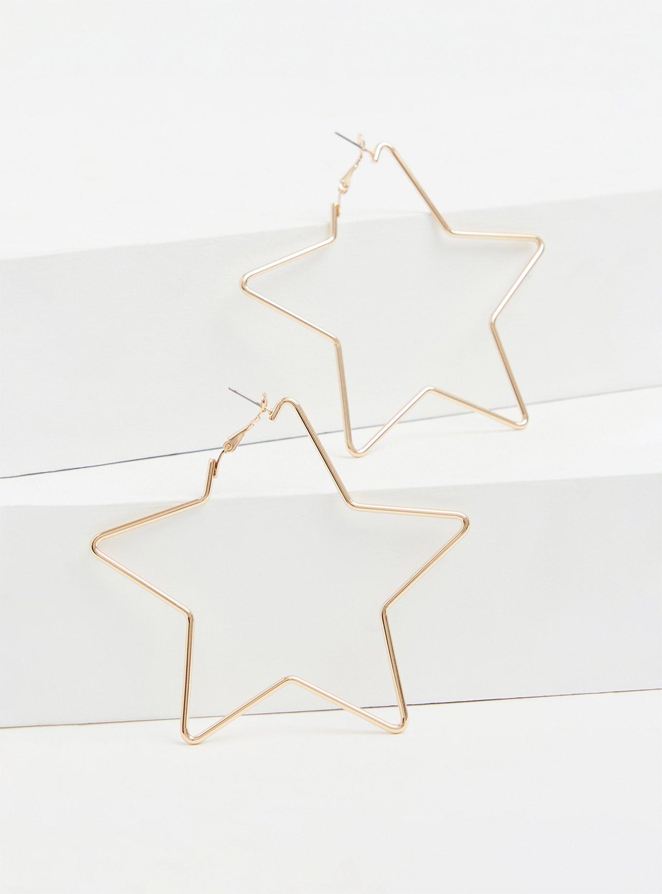 Plus Size Gold-Tone Oversized Star Hoop Earrings, , hi-res