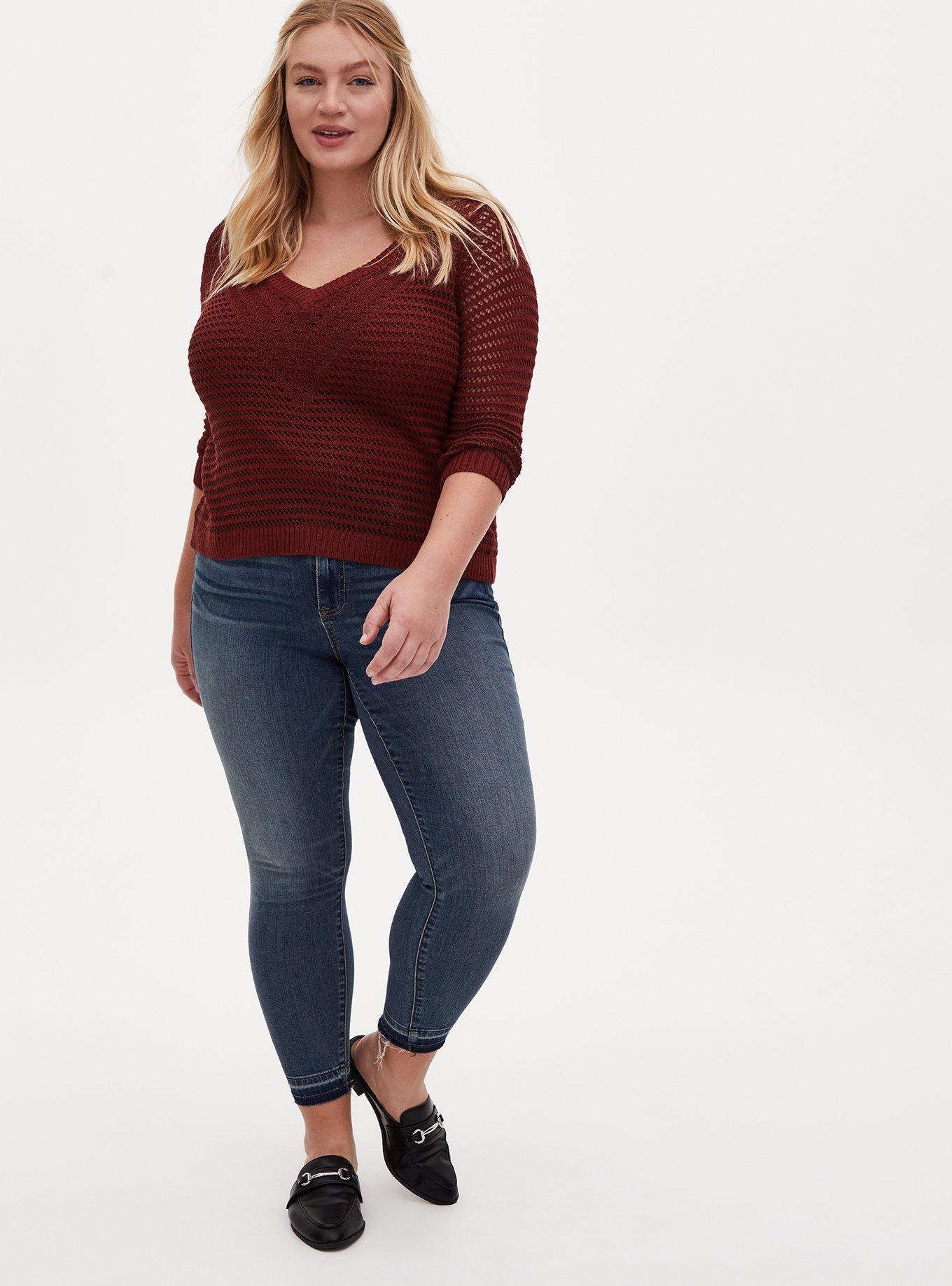 Pointelle Pullover V-Neck Sweater, , alternate